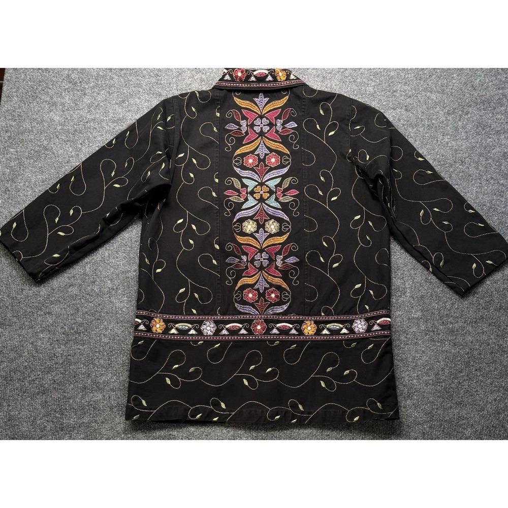 Denim Co Embroidered Floral Black Shirt Jacket Womens Small Boho Western